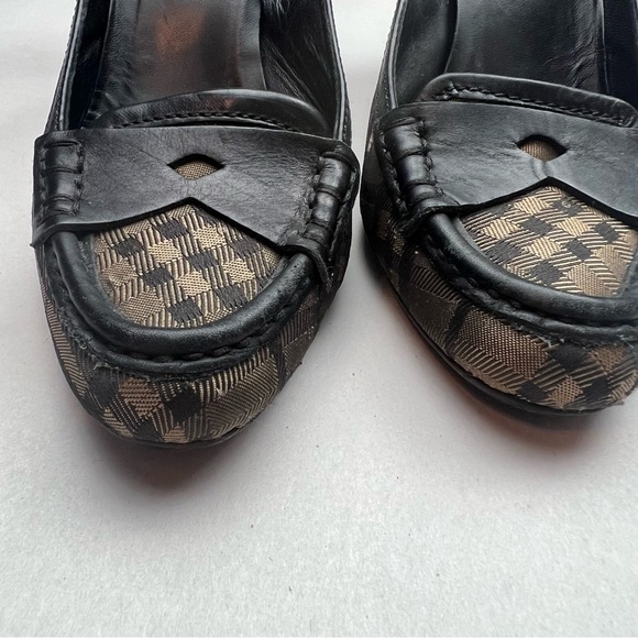 Burberry Smoked Nova Check Pumps Leather Canvas House Check Heels 37.5 7US - Picture 3 of 10